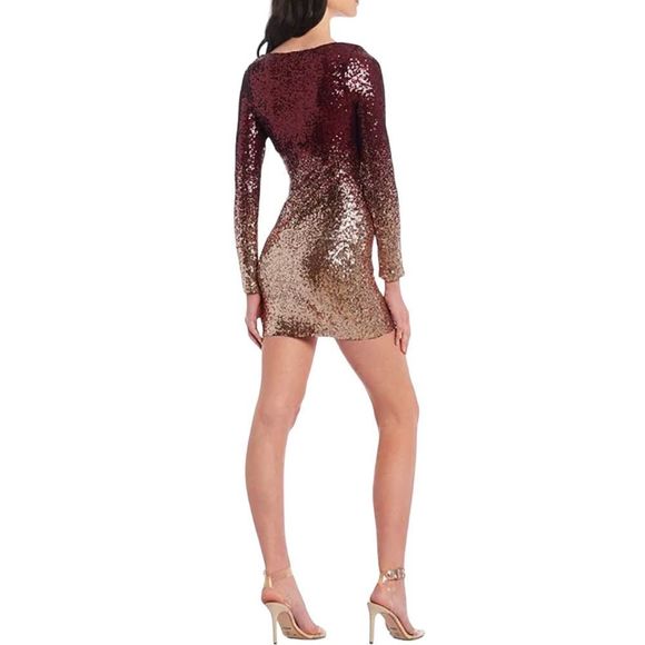 🔥🔥🔥 Xtraordinary Long Sleeve Square Neck Ombré Sequin Dress - Picture 3 of 6